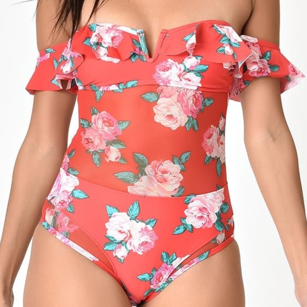 Betsey Johnson Red & Pink Rose Fantasy One Piece L